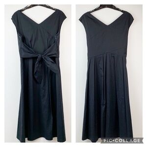 Lafayette 148: polished cotton fit & flare, side zip sash waist cap sleeve EUC